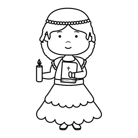 little girl with holy bible first communion character vector illustration designのイラスト素材