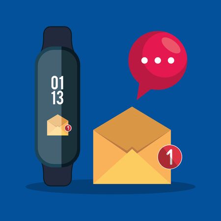 smartwatch technology with letter and chat bubble app vector illustrationのイラスト素材