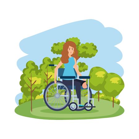 young woman in wheelchair in the park vector illustration designのイラスト素材
