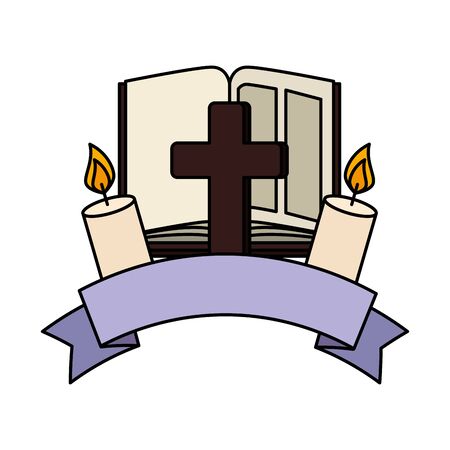 holy bible with cross and candle vector illustration designのイラスト素材