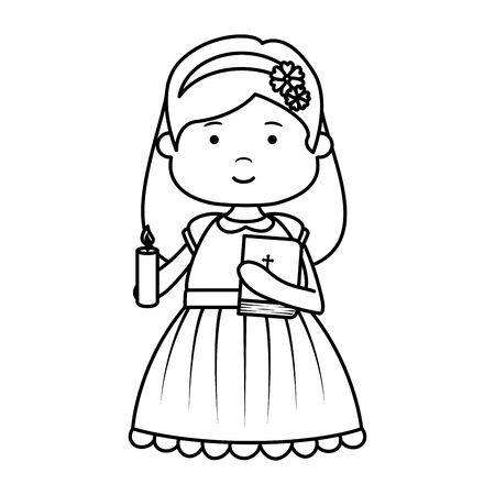 little girl with holy bible first communion character vector illustration designのイラスト素材
