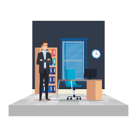 elegant businessman in the office scene vector illustration designのイラスト素材