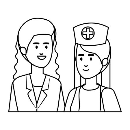 professionals female doctor and nurse characters vector illustration designのイラスト素材