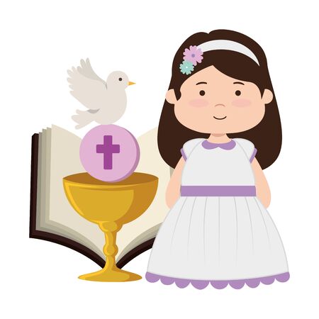 Little girl with bible and chalice first communionのイラスト素材