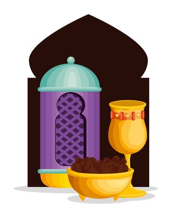 lamp with chalice and chocolate to ramadan kareem vector illustrationのイラスト素材