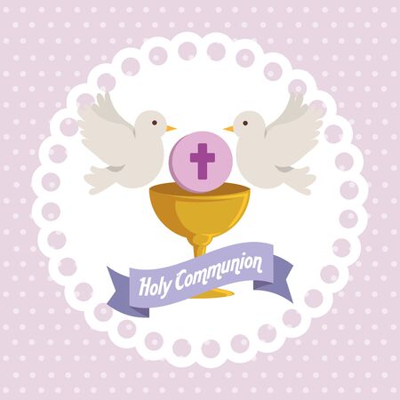 chalice with holy host and doves to religion event vector illustrationのイラスト素材