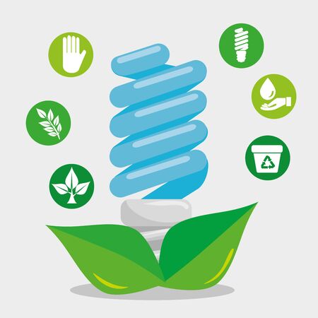 save bulb with leaves and ecology element vector illustrationのイラスト素材