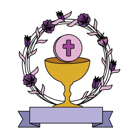 first communion in chalice with floral crown vector illustration designのイラスト素材