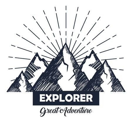 snowy mountains with ribbon to wanderlust explorer vector illustrationのイラスト素材