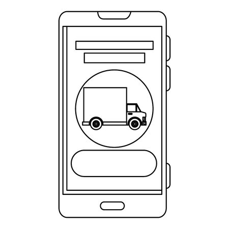 smartphone with delivery truck app vector illustration designのイラスト素材