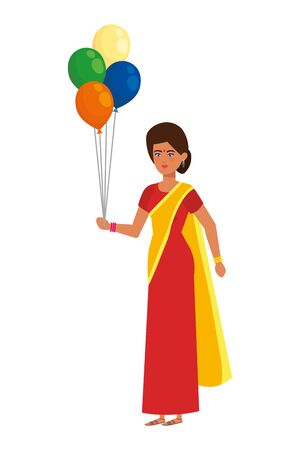 beautiful woman from india with balloons helium vector illustration designのイラスト素材