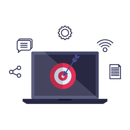 laptop with target and social media icons vector illustration designのイラスト素材