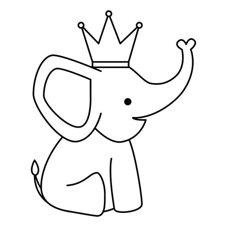 cute little elephant with crown character vector illustration designのイラスト素材