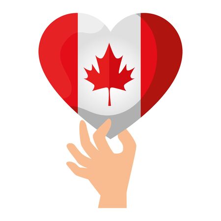 hand lifting canadian flag with heart shape vector illustration designのイラスト素材