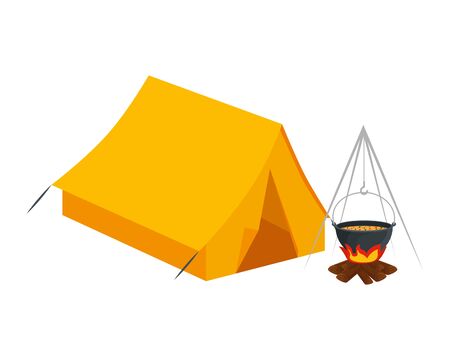 tent camping with wood fire icons vector illustration designのイラスト素材