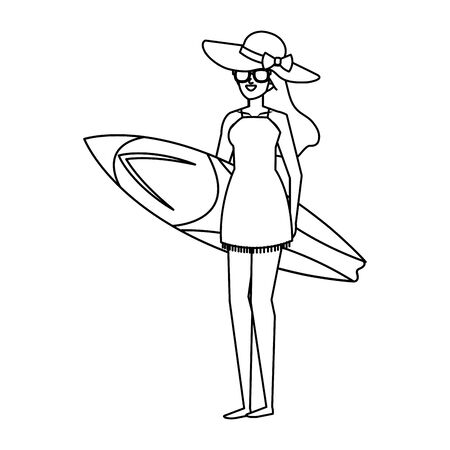 beautiful woman with swimsuit and surfboard vector illustration designのイラスト素材