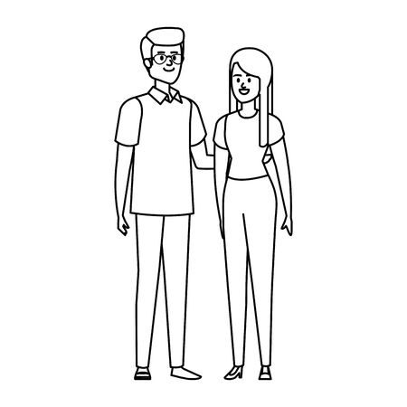 young couple lovers avatars characters vector illustration designのイラスト素材