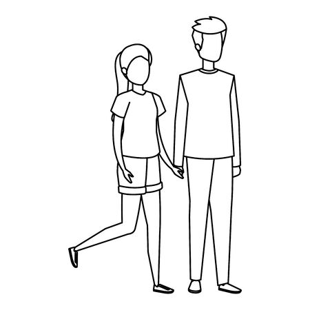 young couple lovers avatars characters vector illustration designのイラスト素材