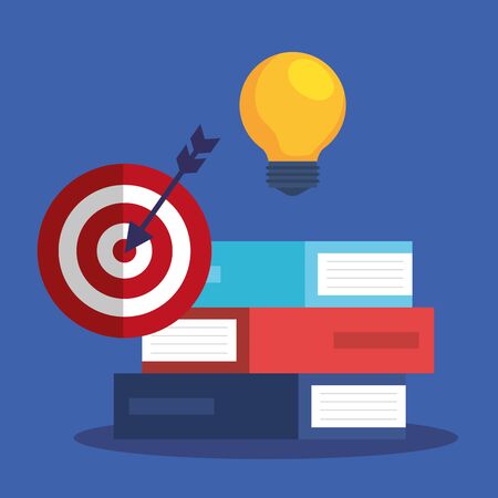 office books with bulb idea and target to business strategy vector illustrationのイラスト素材