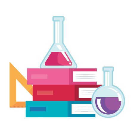 pile textbooks with rule and tube test vector illustration designのイラスト素材
