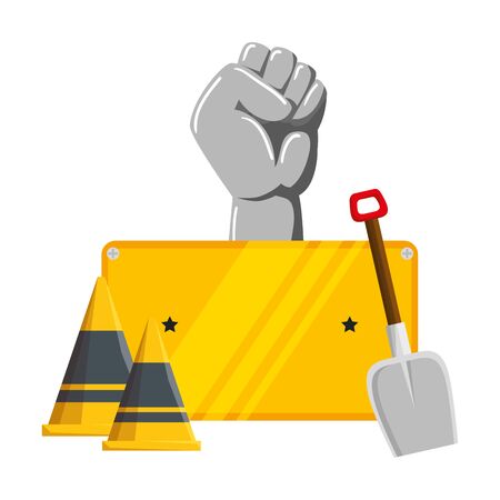 hand human fist with cones and shovel vector illustration designのイラスト素材