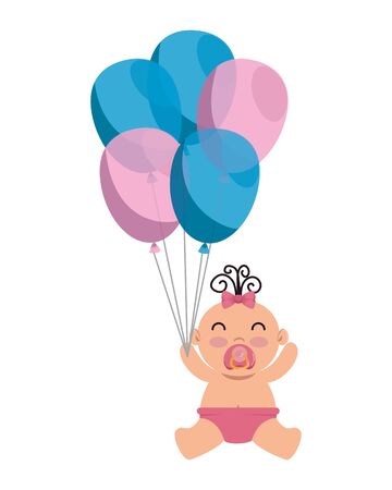cute little baby girl with balloons helium vector illustration designのイラスト素材