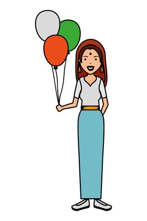 beautiful woman from india with balloons helium vector illustration designのイラスト素材