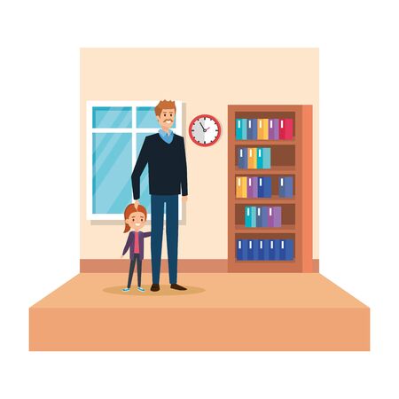 male teacher and little girl in school classroom vector illustration designのイラスト素材