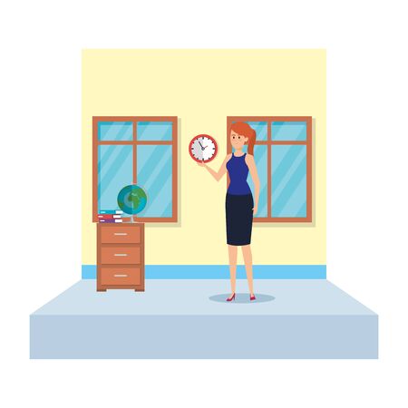 female teacher in school classroom vector illustration designのイラスト素材