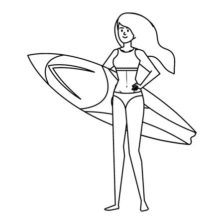 beautiful woman with swimsuit and surfboard vector illustration designのイラスト素材