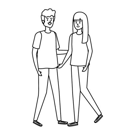 young couple lovers avatars characters vector illustration designのイラスト素材