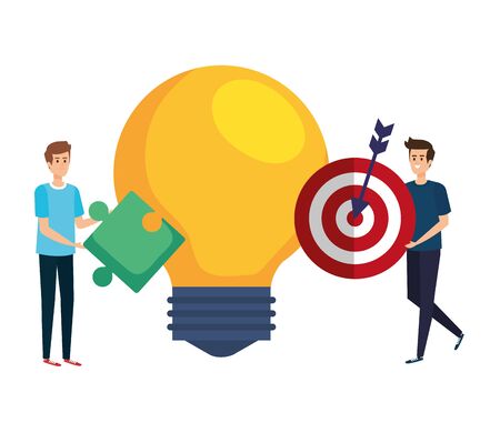 young men lifting target and bulb vector illustration designのイラスト素材