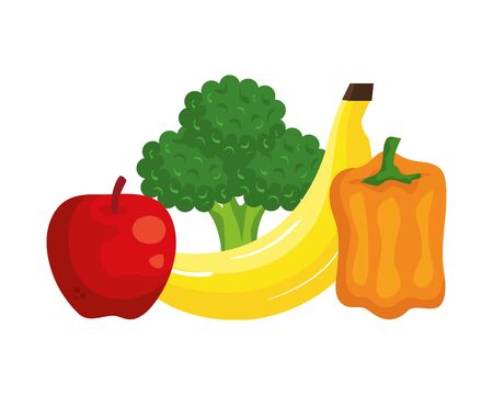 fresh vegetables and fruits healthy food vector illustration designのイラスト素材
