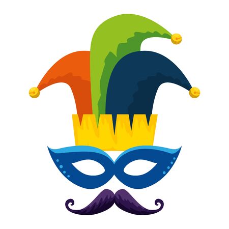 carnival mask with joker hat and mustache vector illustration designのイラスト素材