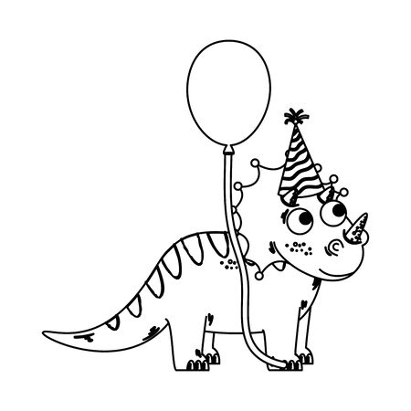 cute triceratops with balloon helium vector illustration designのイラスト素材