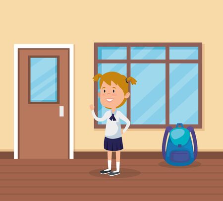 little student girl in the school scene vector illustration designのイラスト素材