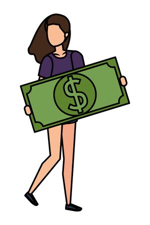 woman lifting bill money dollar character vector illustration designのイラスト素材