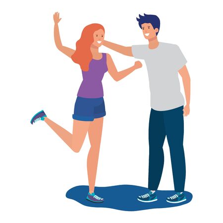 young lovers couple celebrating characters vector illustration designのイラスト素材