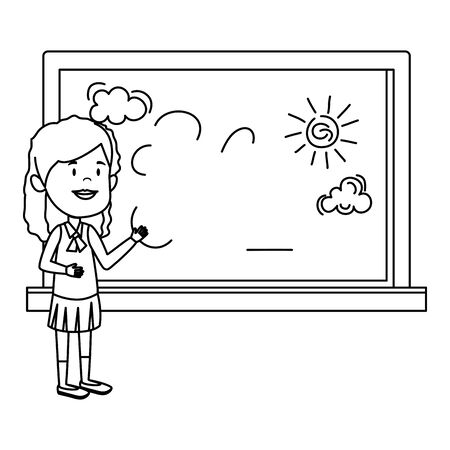 happy student girl drawing in chalkboard vector illustration designのイラスト素材