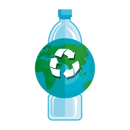 plastic bottle with world planet and recycle arrows vector illustration designのイラスト素材
