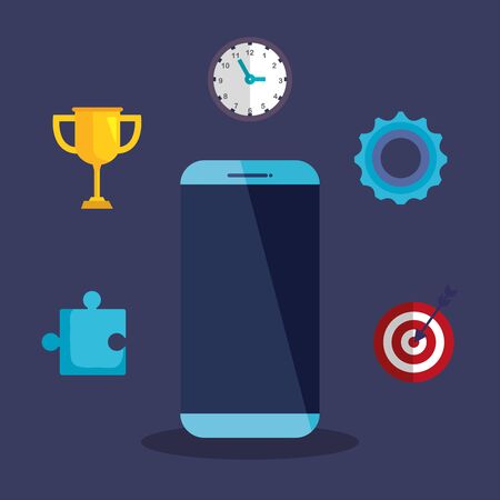 smartphone technology with business marketing strategy over blue background vector illustrationのイラスト素材