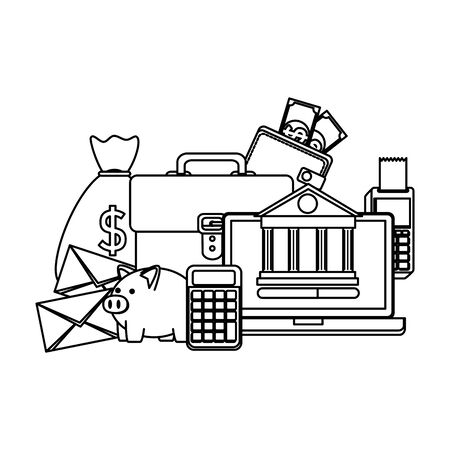 laptop with voucher machine and ecommerce icons vector illustration designのイラスト素材