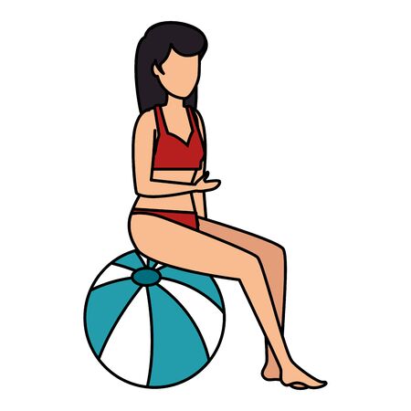 beautiful woman with swimsuit seated in balloon vector illustration designのイラスト素材