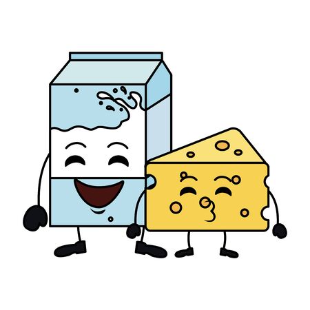 cheese piece and milk box kawaii characters vector illustration designのイラスト素材
