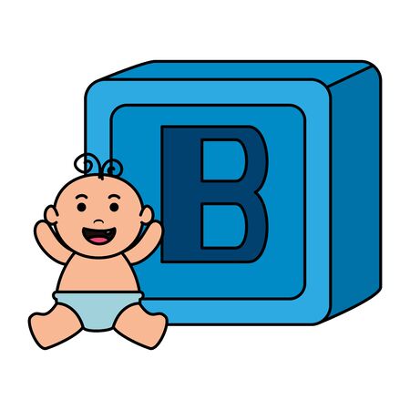 alphabet block toy with baby boy vector illustration designのイラスト素材