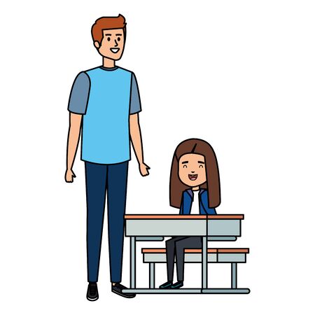 happy student girl in schooldesk with male teacher vector illustration designのイラスト素材