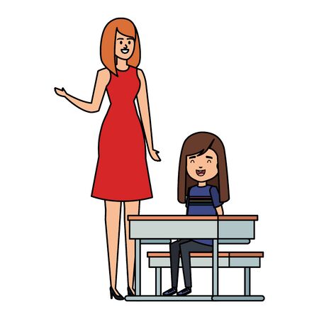 student girl in school desk with female teacher vector illustration designのイラスト素材