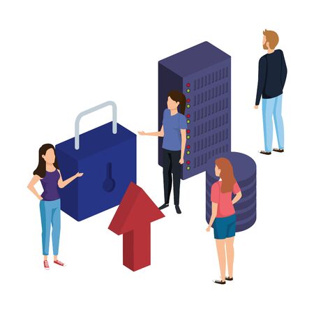 people with servers towers data center icon vector illustration designのイラスト素材