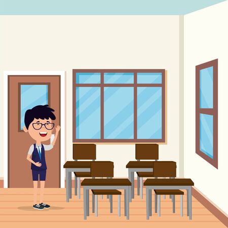 little student boy in the school scene vector illustration designのイラスト素材
