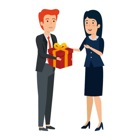 young business couple with gift box vector illustration designのイラスト素材